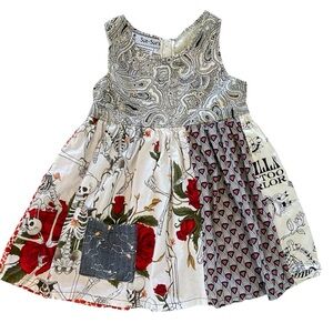 Sue Sue's Handmade Vintage Upcycle Skeleton/Rose/Tattoo Dress Girls Kids Size 1